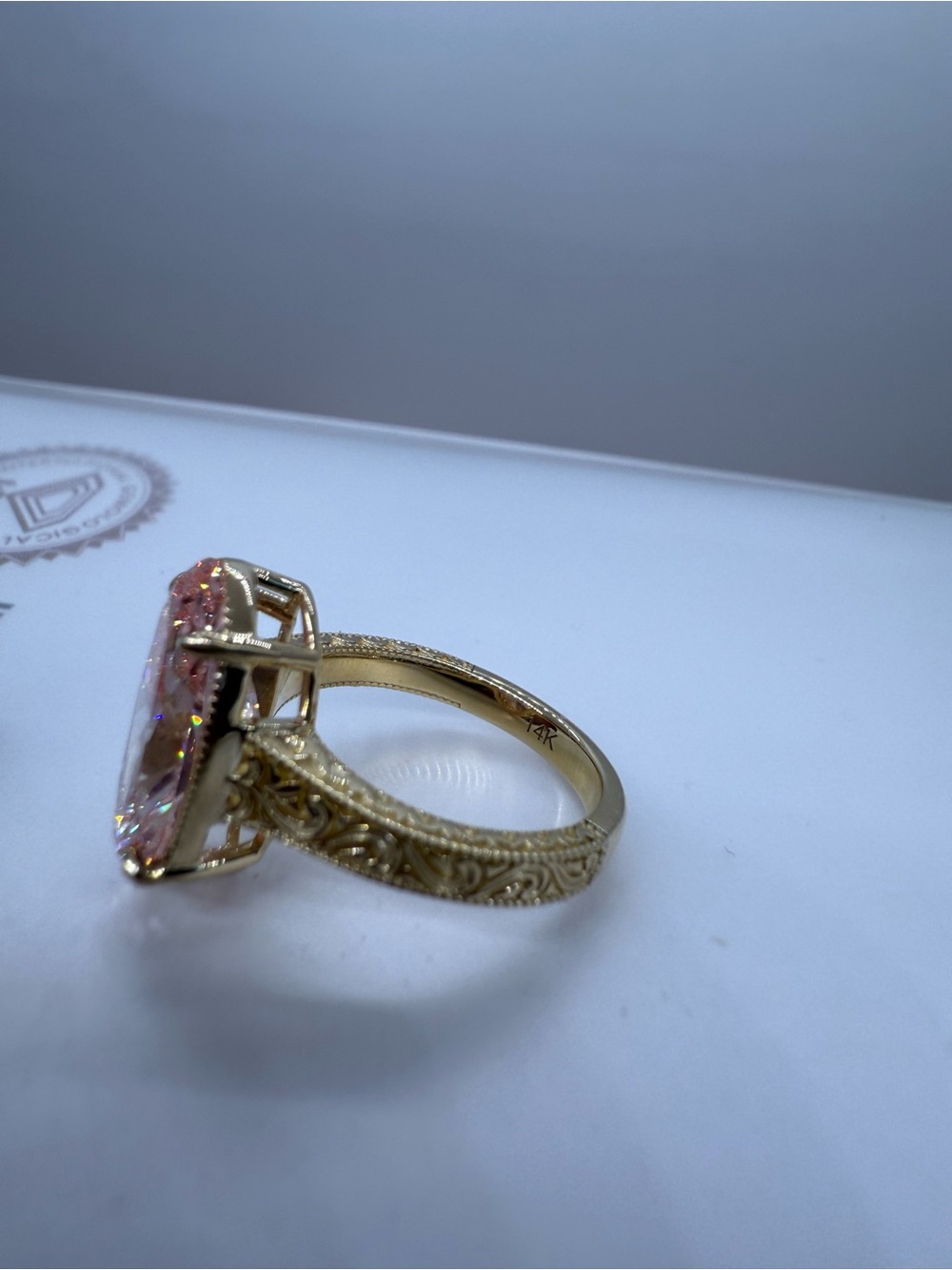 4.49 carat fancy vivid pink VS1 oval diamond engagement ring vintage style - Picture 10 of 12